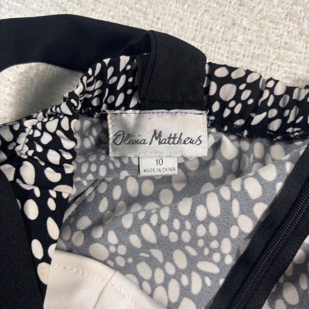 olivia matthews Y2K black white polka dot midi dress quirky retro office siren - Picture 4 of 8